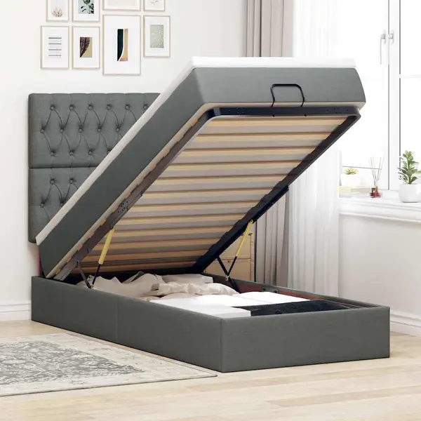 Gossi cadru pat otoman cu saltea tesatura gri inchis 100x200 cm