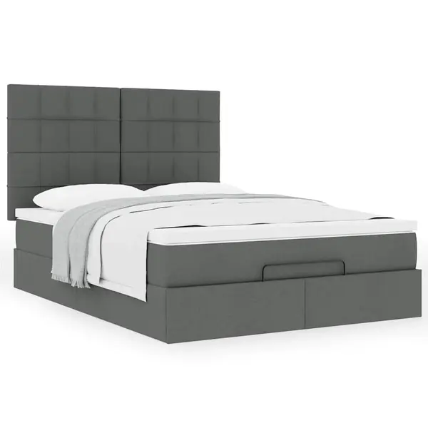 Gossi cadru pat otoman cu saltea tesatura gri inchis 140x190cm