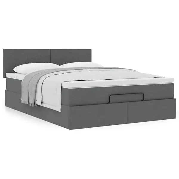 Gossi cadru pat otoman cu saltea tesatura gri inchis 140x190cm