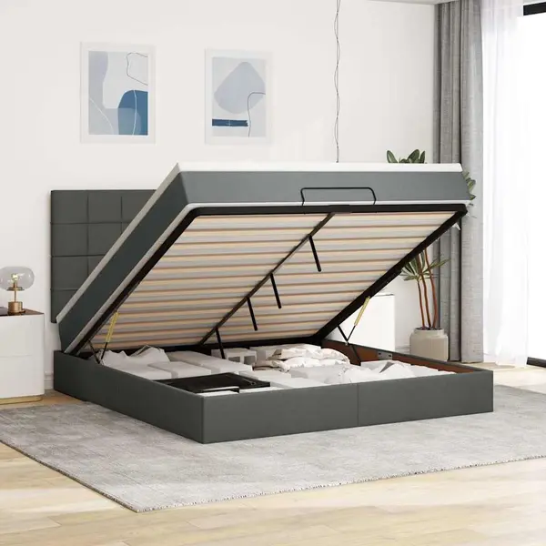 Gossi cadru pat otoman cu saltea tesatura gri inchis 160x200 cm