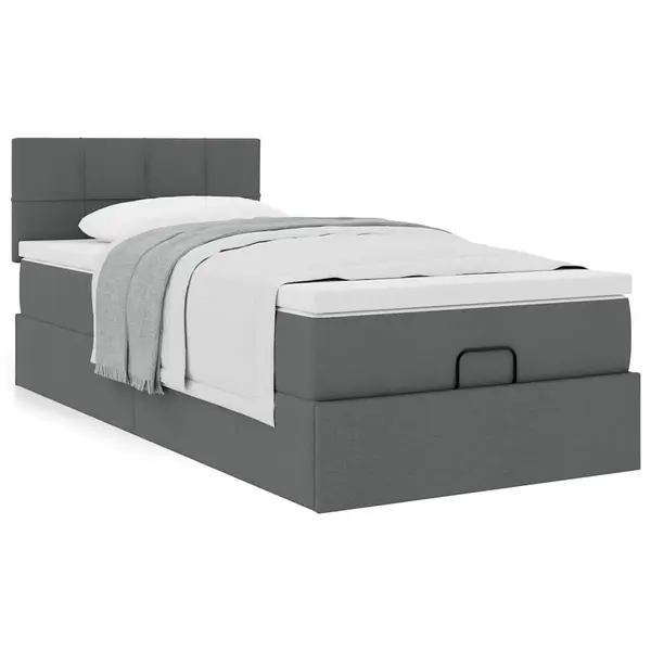 Gossi cadru pat otoman cu saltea tesatura gri inchis 90x200 cm