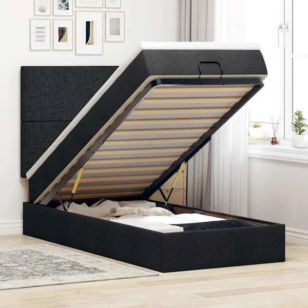Gossi cadru pat otoman cu saltea tesatura neagra 90x200cm