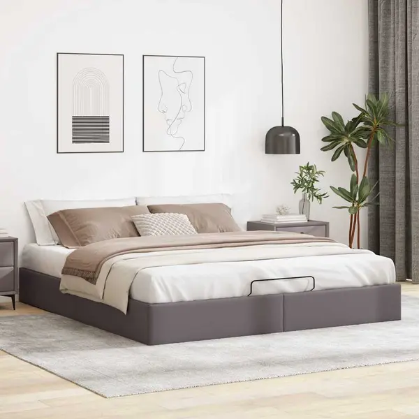 Gossi cadru pat otoman fara saltea gri 180x200 cm piele artificiala