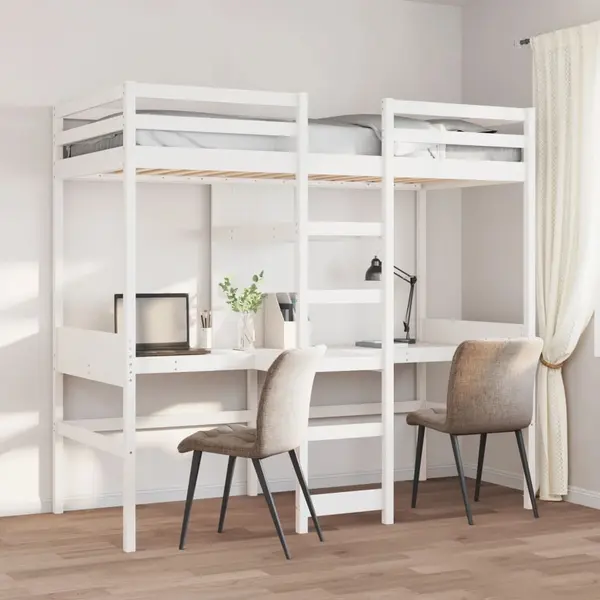 Gossi cadru pat supraetajat fara saltea alb 75x190 cm lemn masiv pin