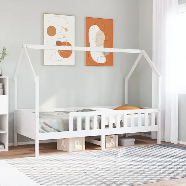 Gossi cadru pat tip casa pentru copii alb 90x200 cm lemn masiv de pin