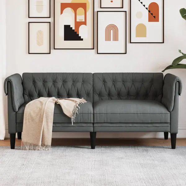Gossi canapea chesterfield cu 2 locuri, gri inchis, material textil