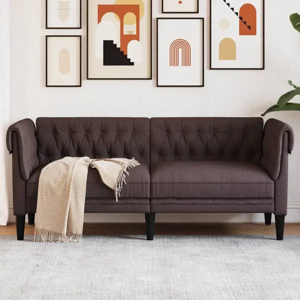 Gossi canapea chesterfield cu 2 locuri, maro inchis, material textil