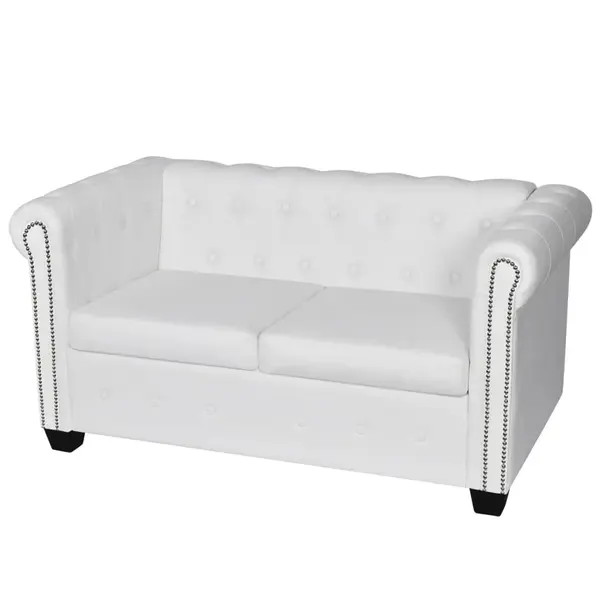 Gossi canapea chesterfield cu 2 locuri, piele artificiala, alb