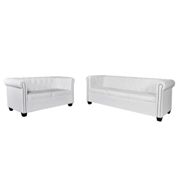 Gossi canapea chesterfield cu 2 si 3 locuri, piele ecologica, alb