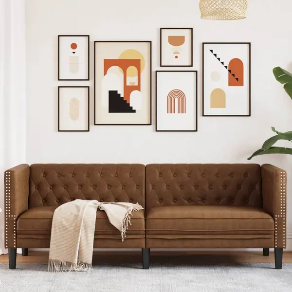 Gossi canapea chesterfield cu 3 locuri, maro, piele ecologica