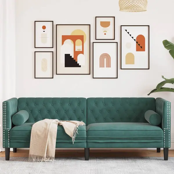Gossi canapea chesterfield cu pernute/3 locuri, verde inchis, catifea