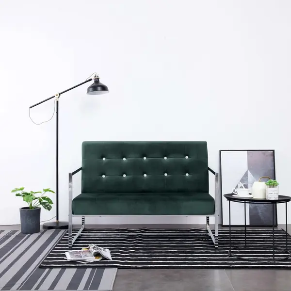 Gossi canapea cu 2 locuri cu brate, verde inchis, crom si catifea