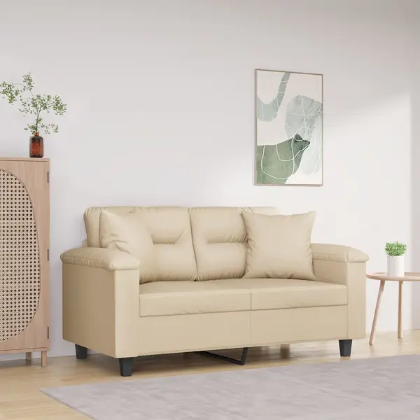 Gossi canapea cu 2 locuri, cu perne, crem, 120 cm, microfibra