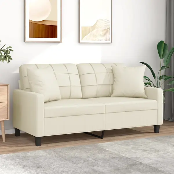 Gossi canapea cu 2 locuri cu pernute, crem, 140 cm, piele ecologica