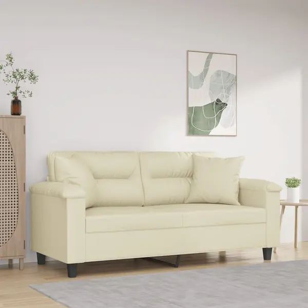 Gossi canapea cu 2 locuri cu pernute, crem, 140 cm, piele ecologica