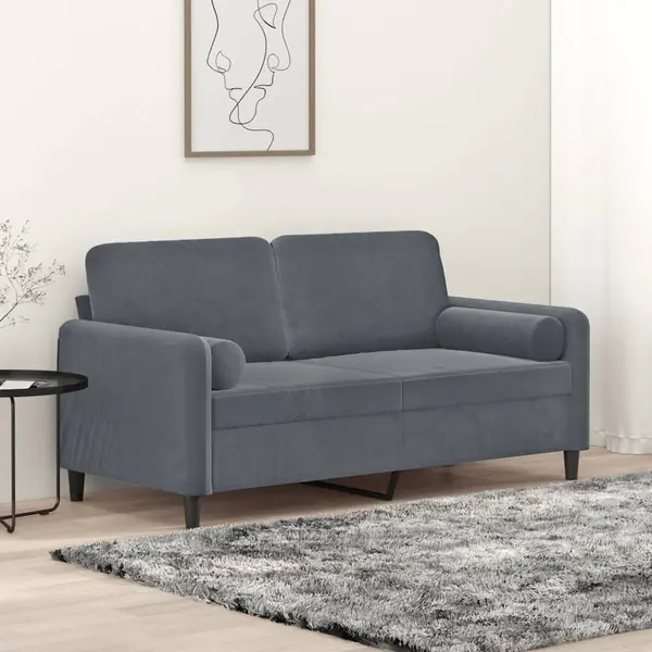 Gossi canapea cu 2 locuri cu pernute, gri inchis, 140 cm, catifea