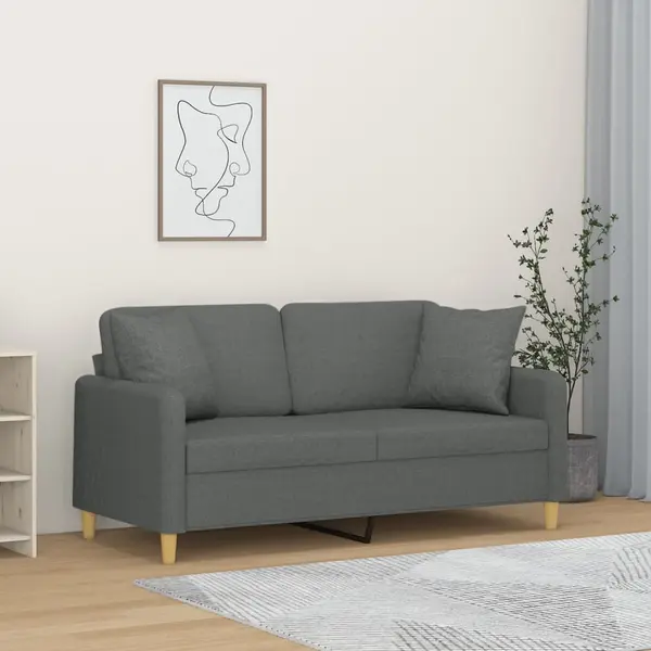 Gossi canapea cu 2 locuri cu pernute, gri inchis, 140 cm, textil