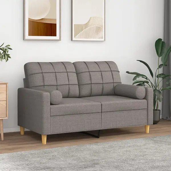 Gossi canapea cu 2 locuri cu pernute, gri taupe, 120 cm, textil
