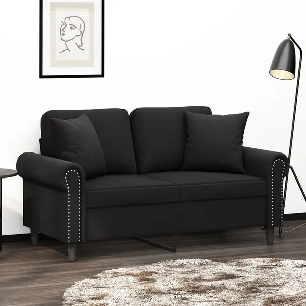 Gossi canapea cu 2 locuri cu pernute, negru, 120 cm, catifea