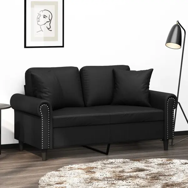 Gossi canapea cu 2 locuri cu pernute, negru, 120 cm, piele ecologica