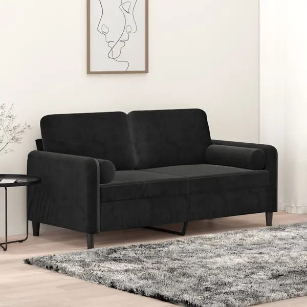 Gossi canapea cu 2 locuri cu pernute, negru, 140 cm, catifea