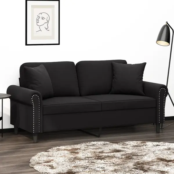 Gossi canapea cu 2 locuri cu pernute, negru, 140 cm, catifea