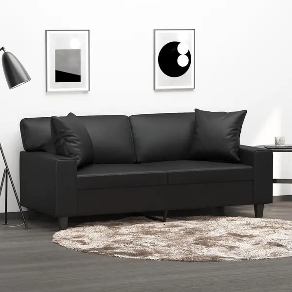 Gossi canapea cu 2 locuri cu pernute, negru, 140 cm, piele ecologica