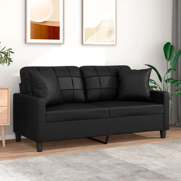 Gossi canapea cu 2 locuri cu pernute, negru, 140 cm, piele ecologica