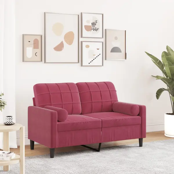 Gossi canapea cu 2 locuri cu pernute, rosu vin, 120 cm, catifea