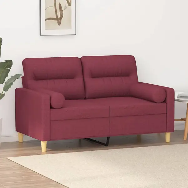 Gossi canapea cu 2 locuri cu pernute, rosu vin, 120 cm, textil