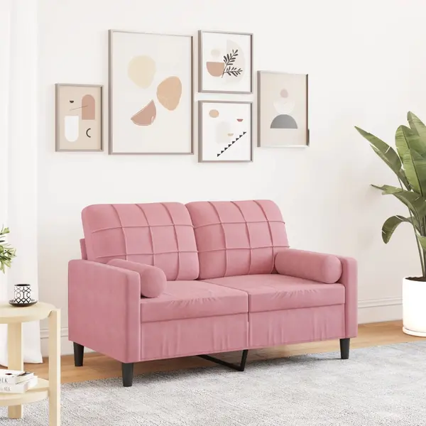 Gossi canapea cu 2 locuri cu pernute, roz, 120 cm, catifea