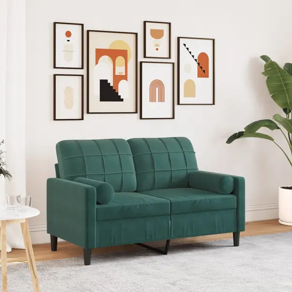 Gossi canapea cu 2 locuri cu pernute, verde inchis, 120 cm, catifea