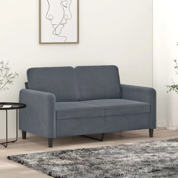 Gossi canapea cu 2 locuri, gri inchis, 120 cm, catifea