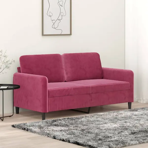 Gossi canapea cu 2 locuri, rosu vin, 140 cm, catifea