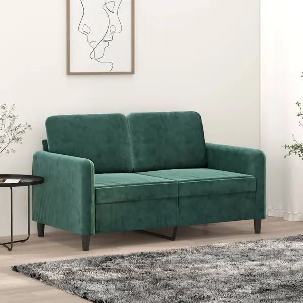 Gossi canapea cu 2 locuri, verde inchis, 120 cm, catifea