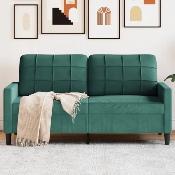 Gossi canapea cu 2 locuri, verde inchis, 140 cm, catifea