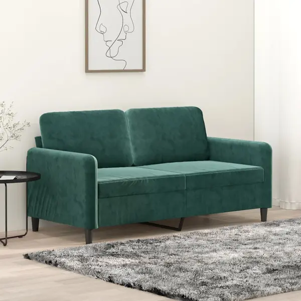 Gossi canapea cu 2 locuri, verde inchis, 140 cm, catifea