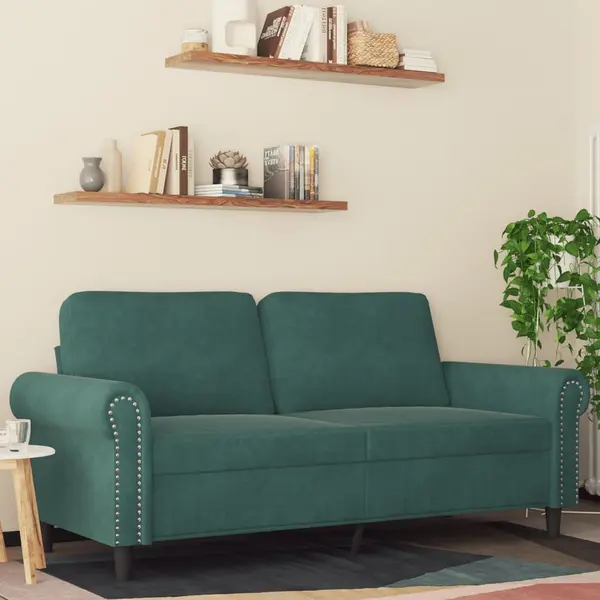 Gossi canapea cu 2 locuri, verde inchis, 140 cm, catifea