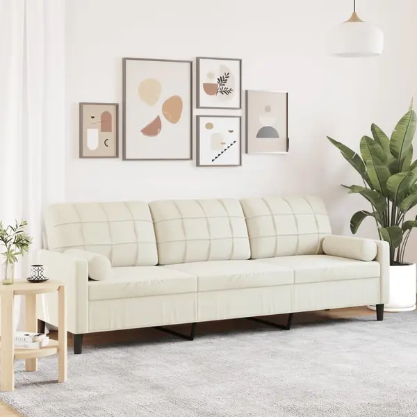 Gossi canapea cu 3 locuri cu pernute, crem, 210 cm, catifea