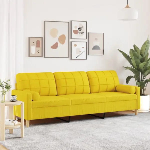 Gossi canapea cu 3 locuri cu pernute, galben deschis, 210 cm, textil