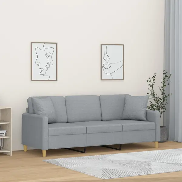Gossi canapea cu 3 locuri cu pernute, gri deschis, 180 cm, textil