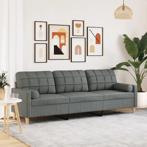 Gossi canapea cu 3 locuri cu pernute, gri inchis, 210 cm, textil