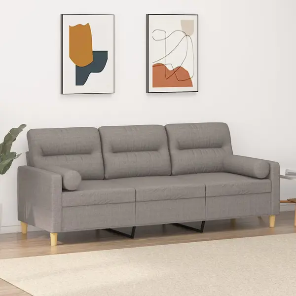Gossi canapea cu 3 locuri cu pernute, gri taupe, 180 cm, textil