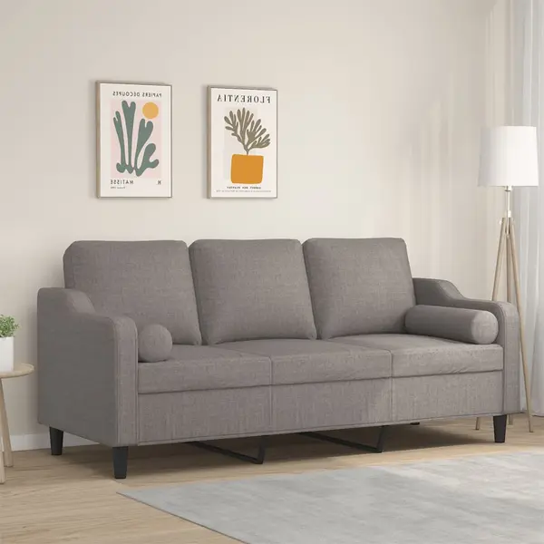 Gossi canapea cu 3 locuri cu pernute, gri taupe, 180 cm, textil