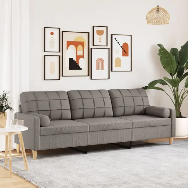Gossi canapea cu 3 locuri cu pernute, gri taupe, 210 cm, textil