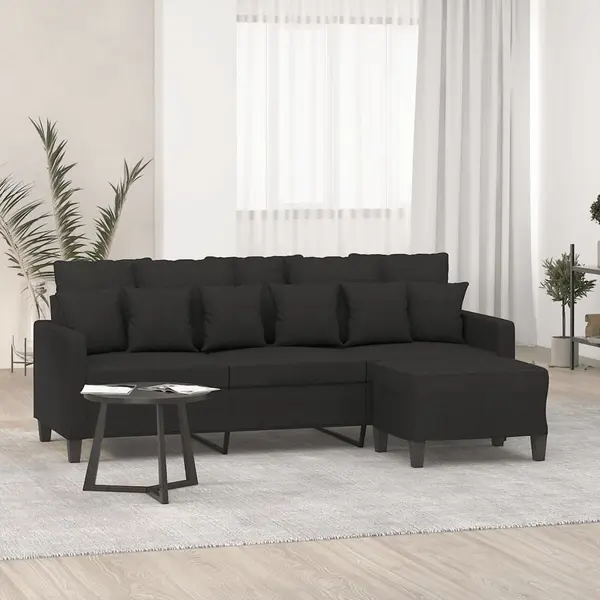 Gossi canapea cu 3 locuri cu taburet, negru, 180 cm, material textil