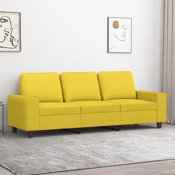 Gossi canapea cu 3 locuri, galben deschis, 180 cm, material textil