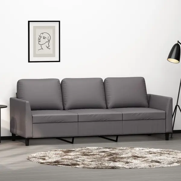 Gossi canapea cu 3 locuri, gri, 180 cm, piele ecologica