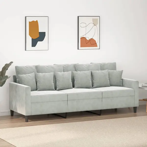 Gossi canapea cu 3 locuri, gri deschis, material 180cm catifea