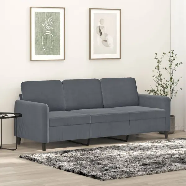Gossi canapea cu 3 locuri, gri inchis, 180 cm, material catifea